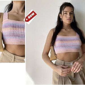 Lilac purple pink knit cropped striped tank top Sz M NWT